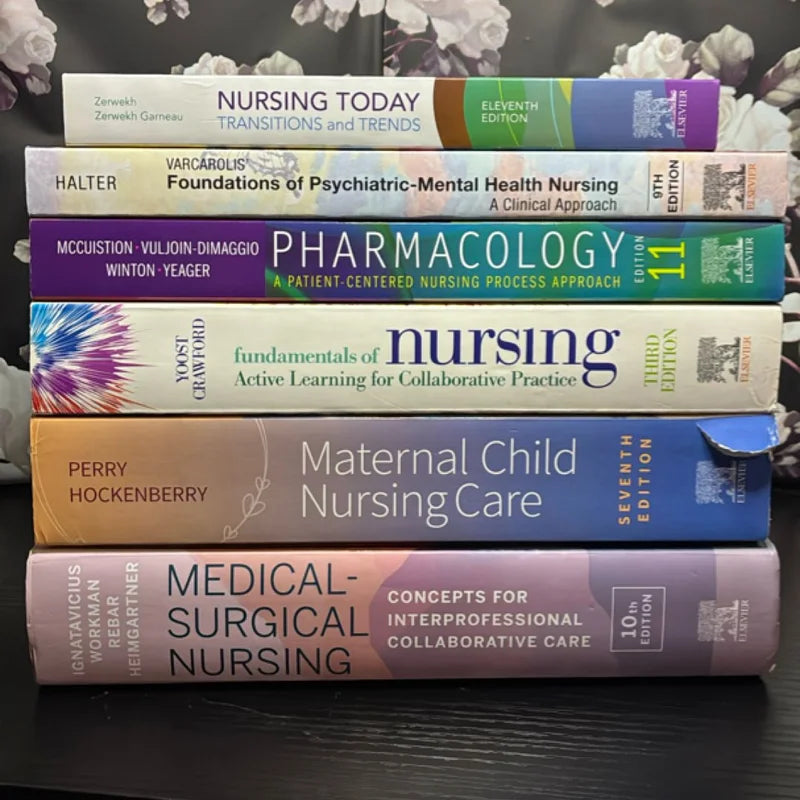 Nursing School Core Textbook Bundle – 6 Books (Fundamentals, Pharm, Med-Surg, Psych, OB) | Evolve
